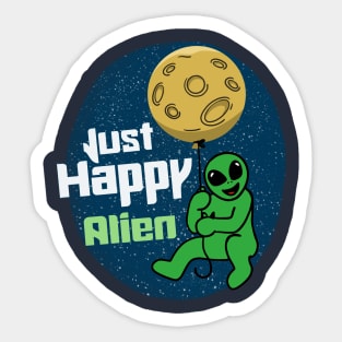 Happy Alien with the Planet Balloon Sticker